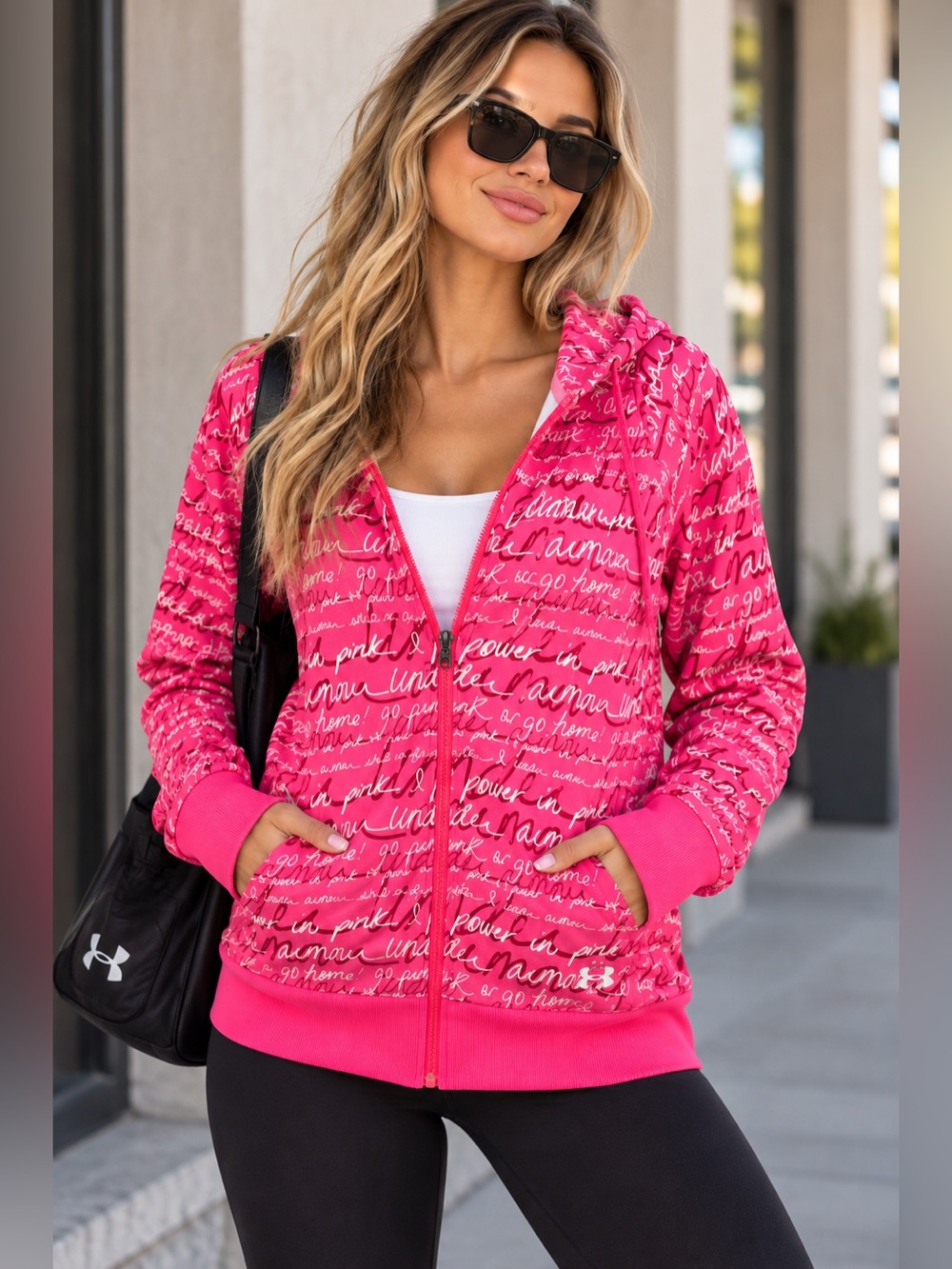 Under Armour Hot Pink Script Zip Hoodie